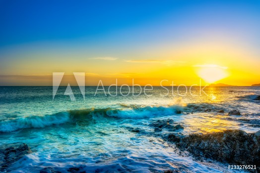 Picture of sunrise on the coast of Ireland Portmarnock Toned image